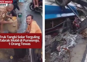 Truk tangki solar terguling menabrak mobil Carry di Purworejo, Jawa Tengah, Selasa pagi (11/11/2025). Satu orang tewas, polisi selidiki penyebab kecelakaan.