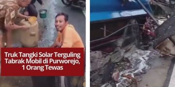 Truk tangki solar terguling menabrak mobil Carry di Purworejo, Jawa Tengah, Selasa pagi (11/11/2025). Satu orang tewas, polisi selidiki penyebab kecelakaan.
