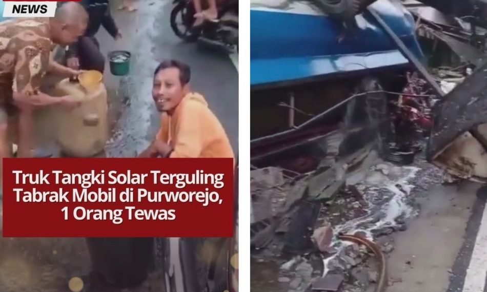 Truk tangki solar terguling menabrak mobil Carry di Purworejo, Jawa Tengah, Selasa pagi (11/11/2025). Satu orang tewas, polisi selidiki penyebab kecelakaan.