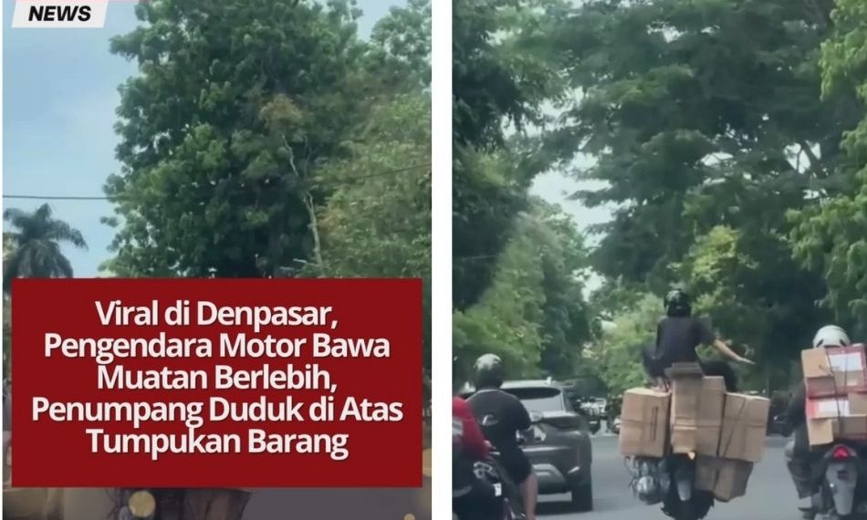 Video viral di Denpasar menunjukkan pemotor membawa muatan berlebih hingga penumpang duduk di atas barang, memicu kecaman warganet karena membahayakan keselamatan.