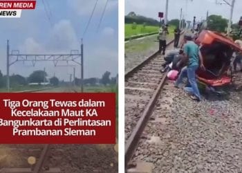 Tiga orang tewas usai KA Bangunkarta menabrak mobil dan dua motor di perlintasan sebidang Prambanan, Sleman. Polisi lakukan olah TKP.