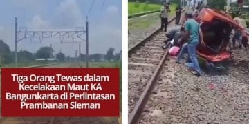 Tiga orang tewas usai KA Bangunkarta menabrak mobil dan dua motor di perlintasan sebidang Prambanan, Sleman. Polisi lakukan olah TKP.