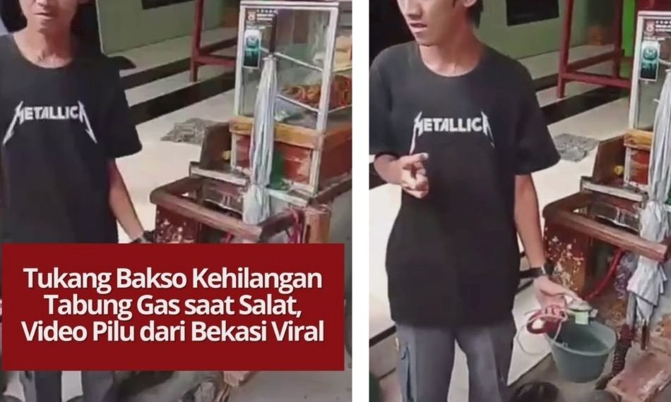 Video tukang bakso kehilangan tabung gas saat salat di Bekasi viral. Pengunggah mengimbau agar keamanan masjid ditingkatkan agar kejadian serupa tak terulang.