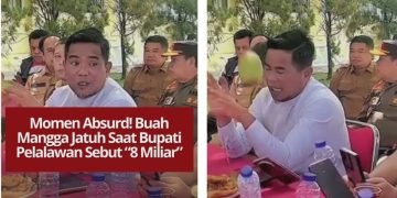 Buah mangga jatuh nyaris mengenai Bupati Pelalawan Zukri saat menyebut “8 Miliar” dalam rapat terbuka, momen ini langsung viral di medsos.