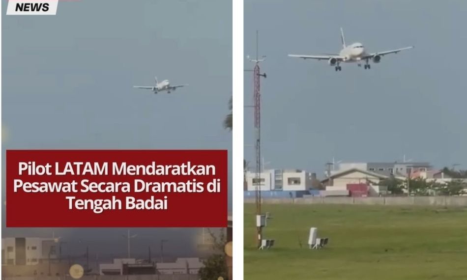 Video viral memperlihatkan pesawat LATAM mendarat di Bandara Navegantes, Brazil saat badai kuat dengan angin 108 km/jam, menegangkan penumpang dan netizen.