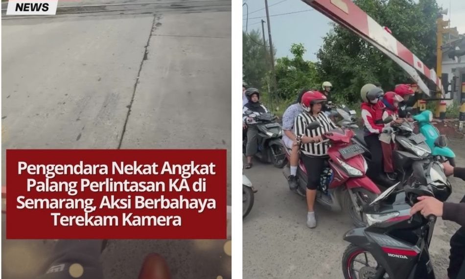 Sejumlah pengendara motor nekat angkat palang perlintasan kereta di Semarang. Aksi berbahaya ini mengancam keselamatan pengendara dan orang lain.