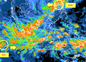 BMKG memperingatkan potensi hujan lebat akibat Bibit Siklon Tropis 91S yang terpantau di Samudra Hindia barat Lampung. (Foto: BMKG)