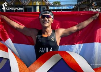 Rashif Amila Yaqin meraih emas triathlon putra di Rayong dan menambah koleksi medali Indonesia pada ajang multi event. (Foto: X/Kemenpora RI)