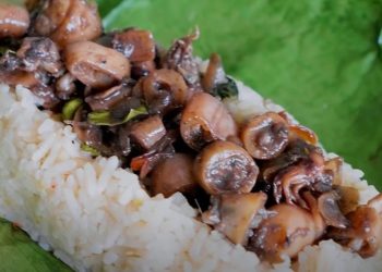 Resep nasi bakar cumi gurih pedas dengan aroma daun pisang yang menggoda. Praktis, hemat, dan cocok untuk bekal maupun makan siang. (Foto: Willgoz Kitchen/YouTube)