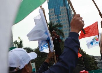 Aksi buruh akan digelar di depan DPR dan Kemnaker Jakarta. Polisi menyiapkan rekayasa lalu lintas situasional demi kelancaran aktivitas warga. (Foto: Bloomberg Technoz/Andrean Kristianto)