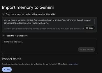 Google menghadirkan fitur baru di Gemini yang memungkinkan transfer memori dan riwayat chat dari chatbot lain dengan mudah dan cepat. (Foto: Samuel Boivin/NurPhoto via Getty Images)