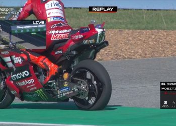 Ducati jelaskan penyebab velg motor Marc Marquez pecah di MotoGP Thailand 2026 akibat menghantam kerb. (Foto: TANGKAPAN LAYAR MOTOGP)