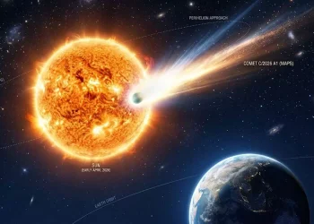 Komet MAPS hancur saat mendekati Matahari. Simak fakta menarik, asal usul, dan penjelasan ilmiah fenomena ini. (Foto: AI)