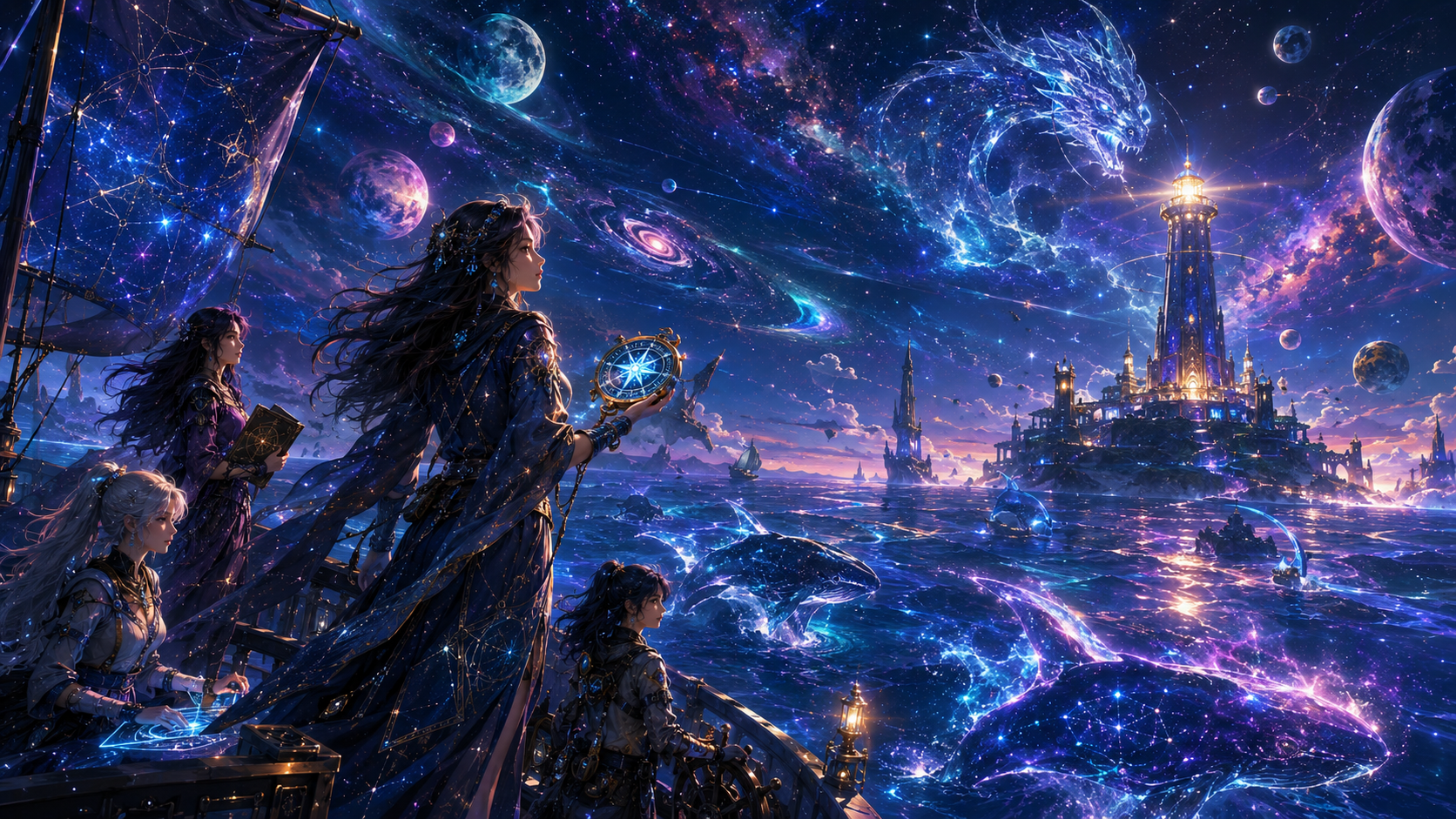 Lautan Cosmic Abadi mengisahkan perjalanan Elyssara di Mare Astra untuk menyalakan kembali Tujuh Mercusuar Langit sebelum cahaya terakhir padam.