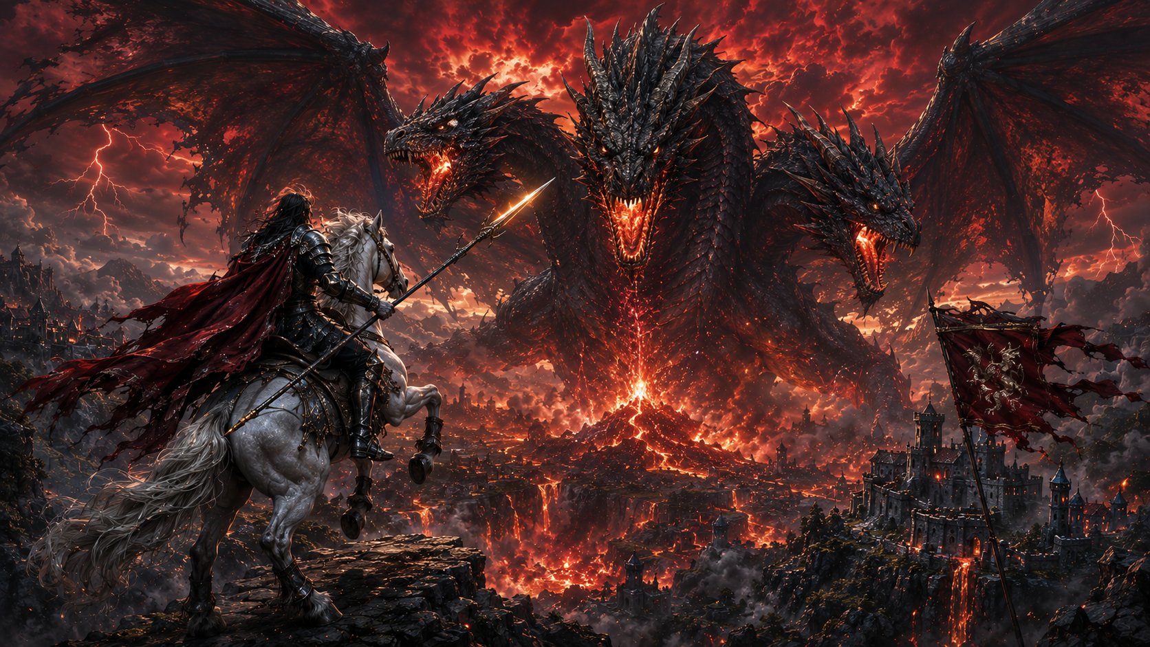 three headed dragon and knight Legenda Ksatria Berkuda dan Naga Berkepala Tiga mengisahkan Darian Veylor menghadapi Trizagor demi menyelamatkan Drakmoris.