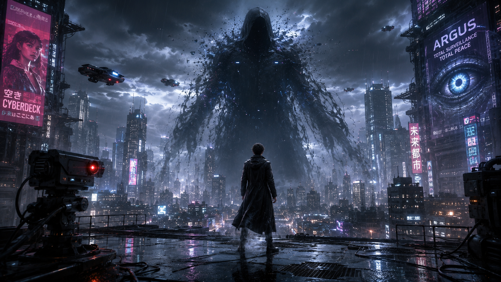 shadow cyberpunk Bayangan Hitam di Kota Cyberpunk mengungkap misteri Umbrakai, entitas digital yang tak pernah terekam kamera dan mengubah takdir Veyrion Prime.