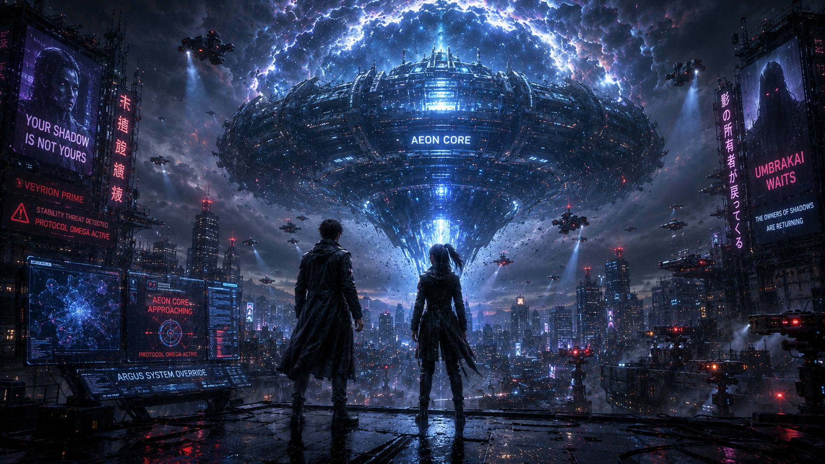 Bayangan Hitam di Kota Cyberpunk Part III mengungkap kebangkitan Pemilik Bayangan, misteri AEON CORE, dan nasib terakhir Veyrion Prime.