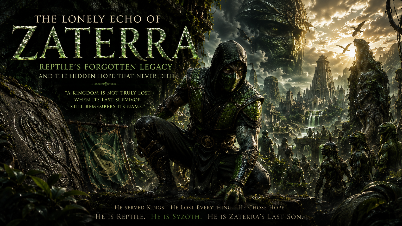 reptile MK Discover the untold official story of Reptile, the last survivor of Zaterra, whose tragic journey became one of Mortal Kombat's greatest forgotten legends.