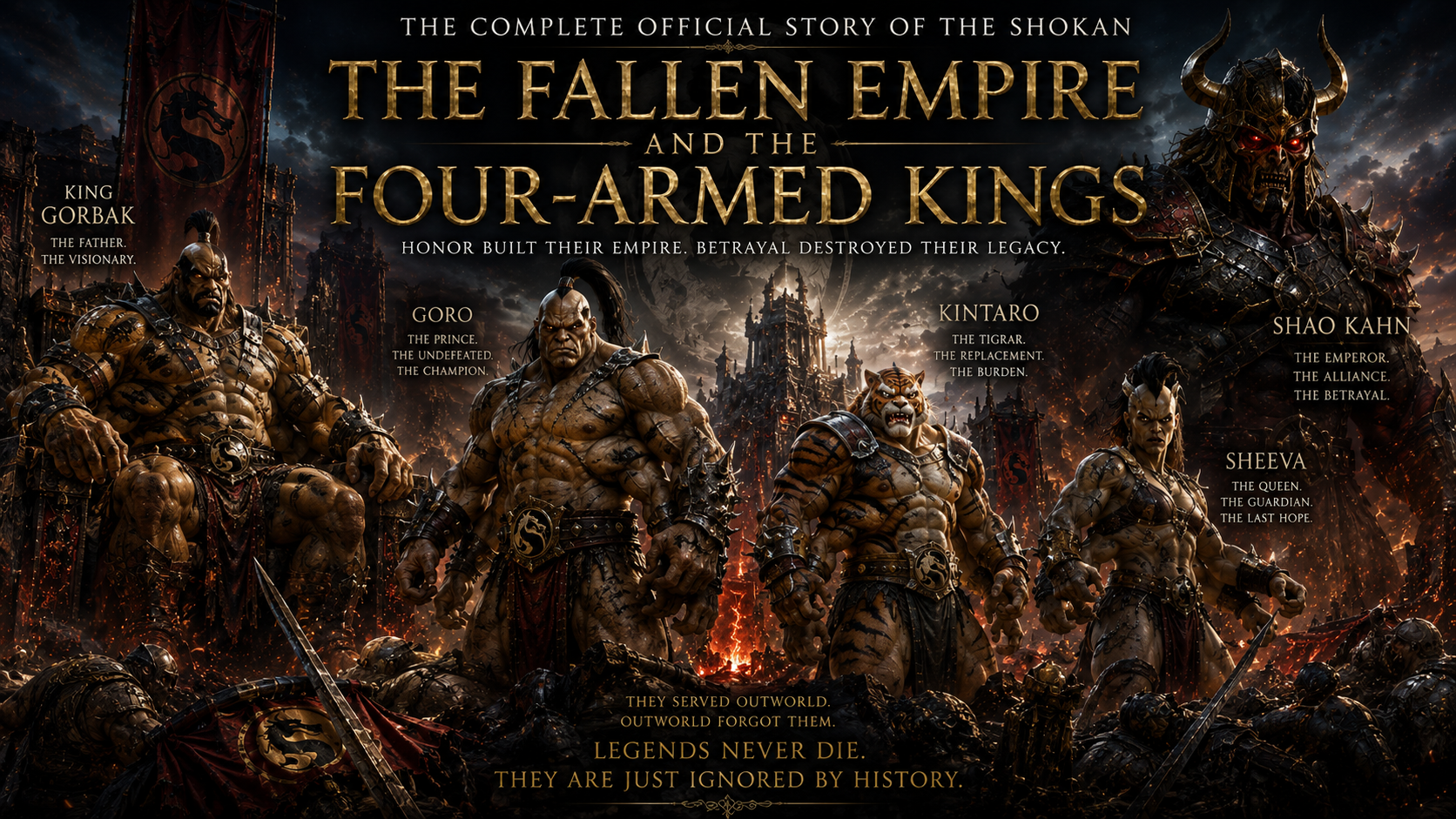 Discover the complete official story of the Shokan, the legendary four-armed warriors of Mortal Kombat whose empire was built on honor but shattered by betrayal.