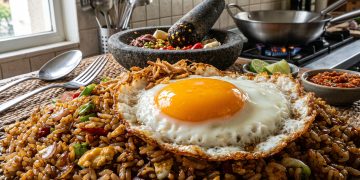 Resep nasi goreng kampung simpel dengan bumbu ulek khas tek-tek yang gurih, wangi, dan mudah dibuat. Cocok untuk menu sarapan praktis keluarga.