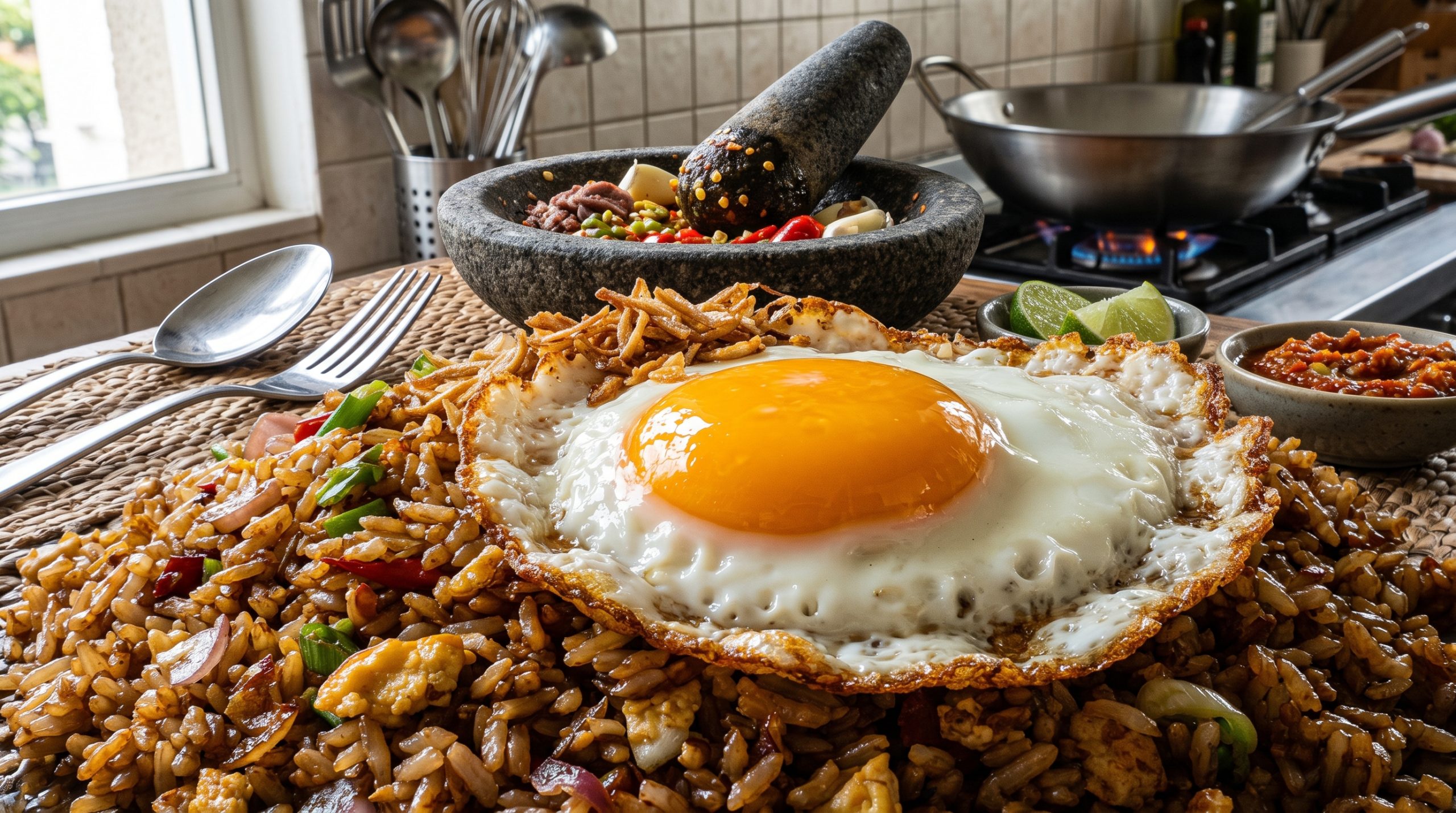 Nasi_goreng_kecap_telor_ceplok_202607031412 Resep nasi goreng kampung simpel dengan bumbu ulek khas tek-tek yang gurih, wangi, dan mudah dibuat. Cocok untuk menu sarapan praktis keluarga.