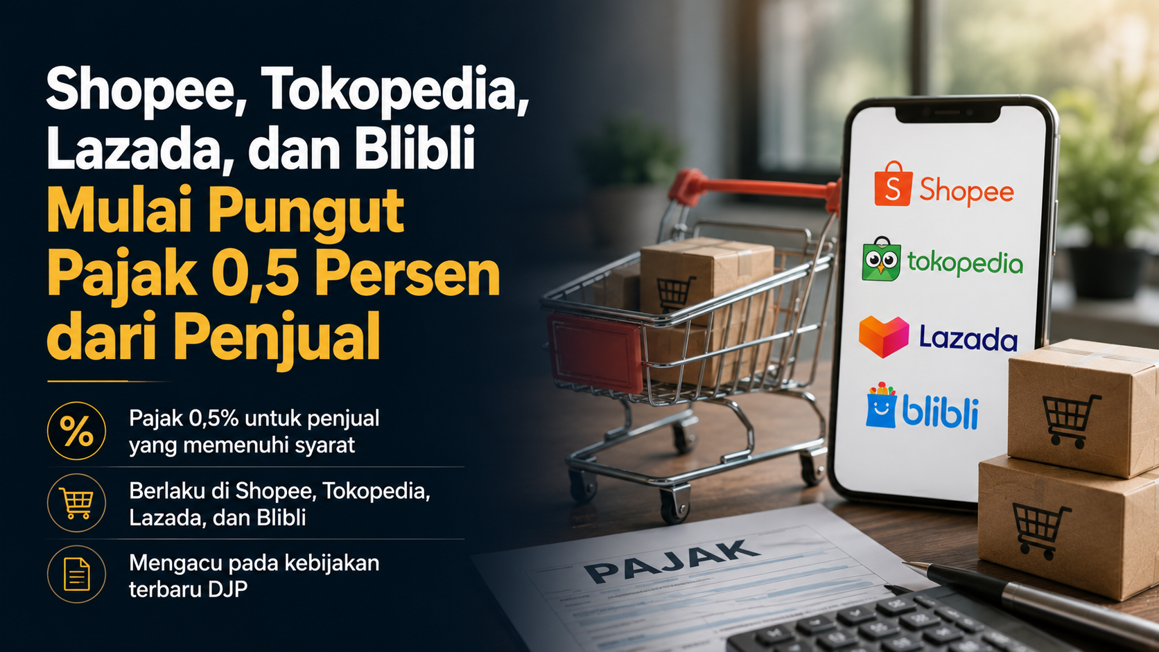Shopee, Tokopedia, Lazada, dan Blibli Mulai Pungut Pajak 0,5 Persen dari Penjual