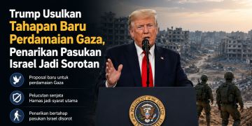 Donald Trump memaparkan proposal terbaru terkait perdamaian Gaza yang mencakup pelucutan senjata Hamas dan penarikan bertahap pasukan Israel.