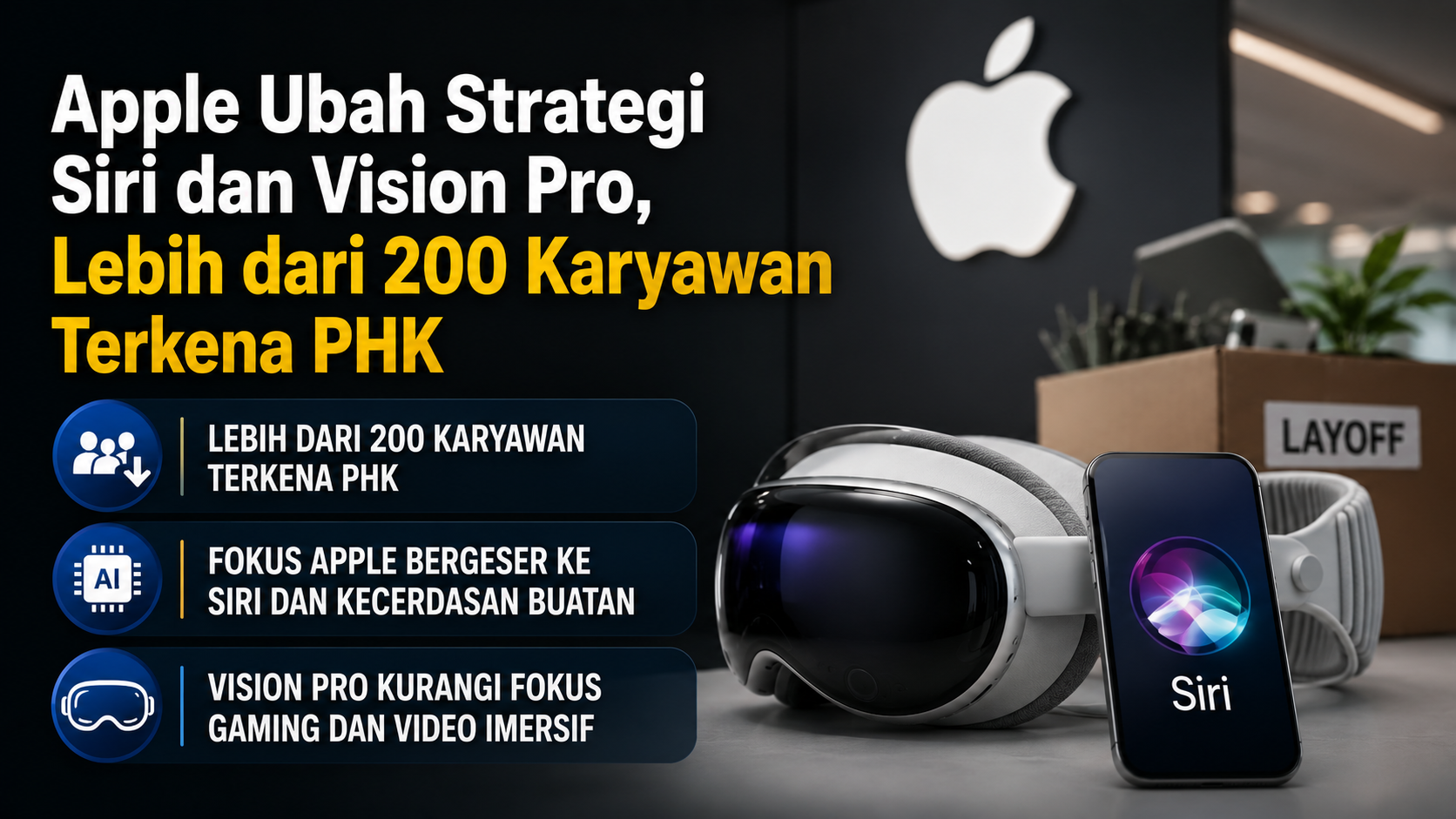 Apple Ubah Strategi Siri dan Vision Pro, Lebih dari 200 Karyawan Terkena PHK
