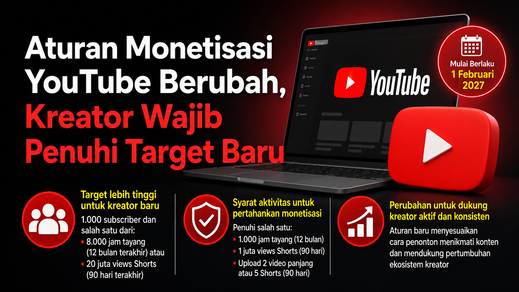 Aturan Monetisasi YouTube Berubah, Kreator Wajib Penuhi Target Baru