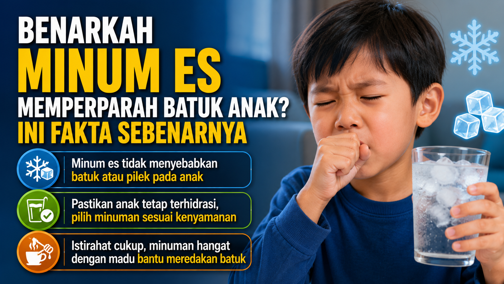 Benarkah minum es bisa memperparah batuk anak? Simak fakta penyebab batuk, manfaat cairan, hingga cara membantu meredakan gejala.