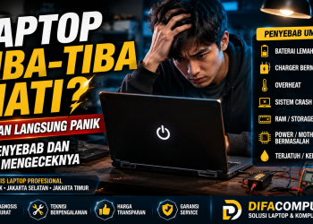 Laptop tiba-tiba mati? Kenali penyebab laptop mati mendadak, mulai dari baterai, charger, overheat, hingga masalah hardware dan cara mengatasinya.