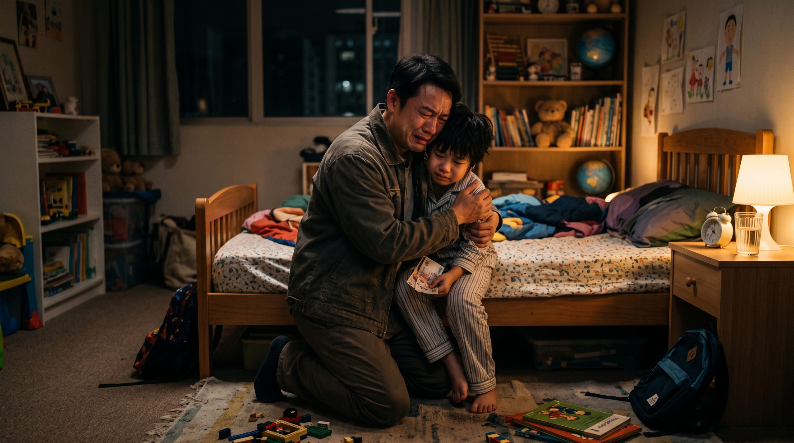 Father_hugging_son_in_bedroom_202608071435 kisah haru meminjam uang papa