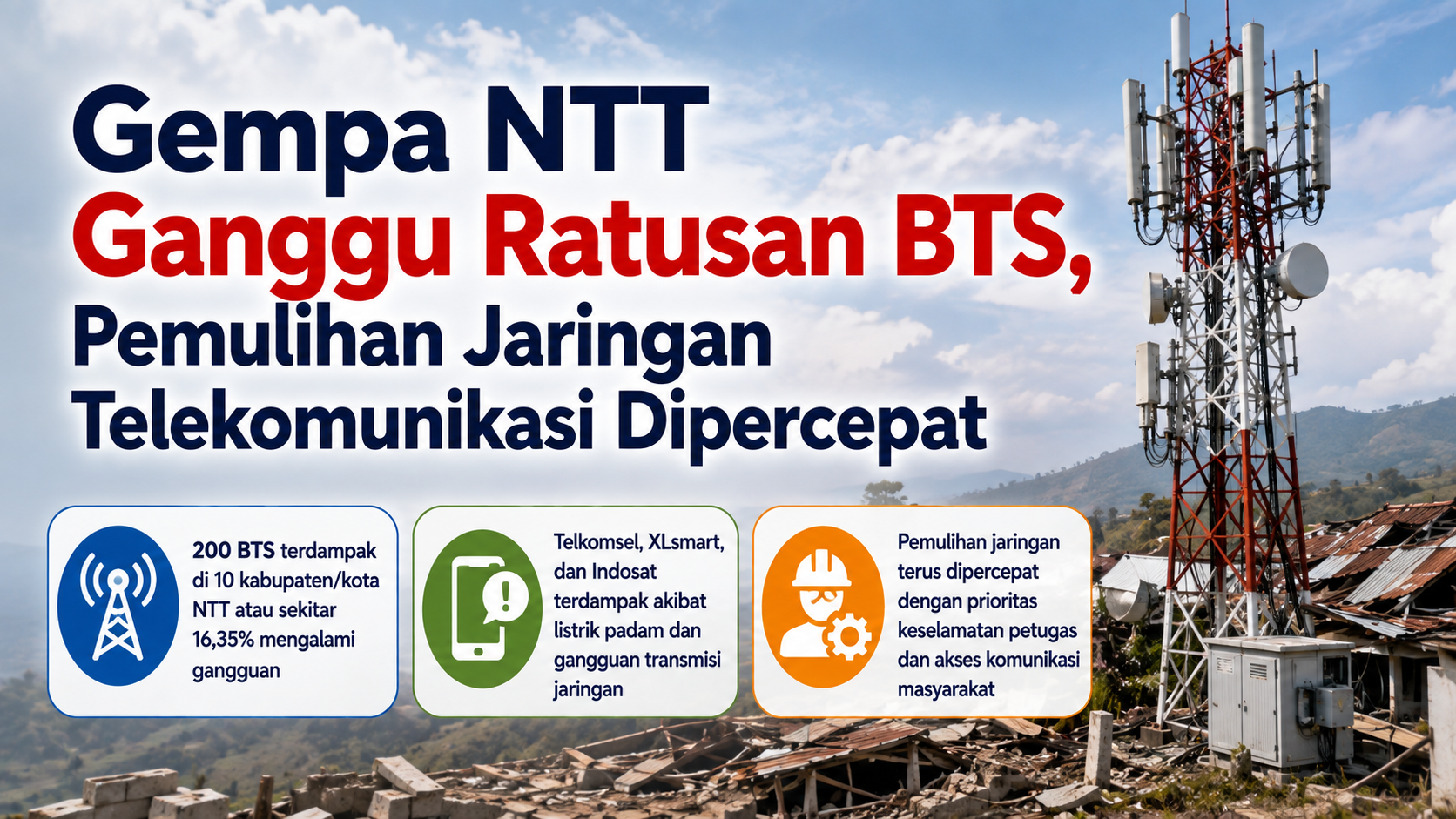 Gempa NTT Ganggu Ratusan BTS, Pemulihan Jaringan Telekomunikasi Dipercepat
