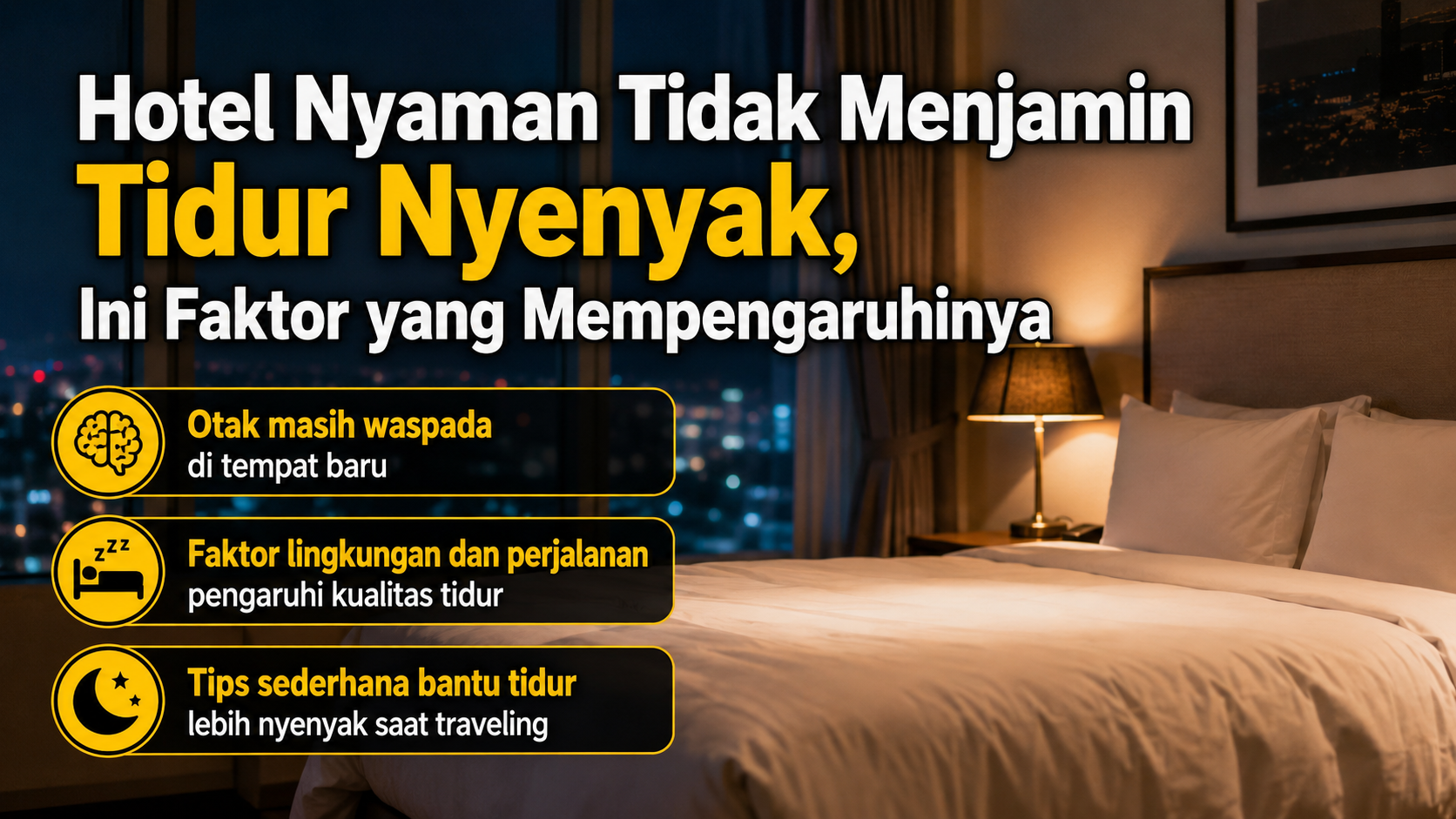 Sulit tidur saat menginap di hotel ternyata bisa dipicu first night effect. Kenali penyebabnya dan cara membuat tidur lebih nyenyak saat traveling.