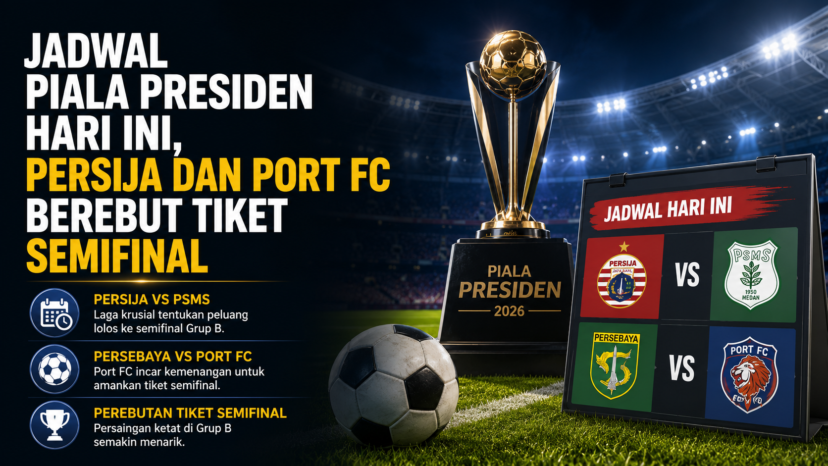 Jadwal Piala Presiden Hari Ini, Persija dan Port FC Berebut Tiket Semifinal