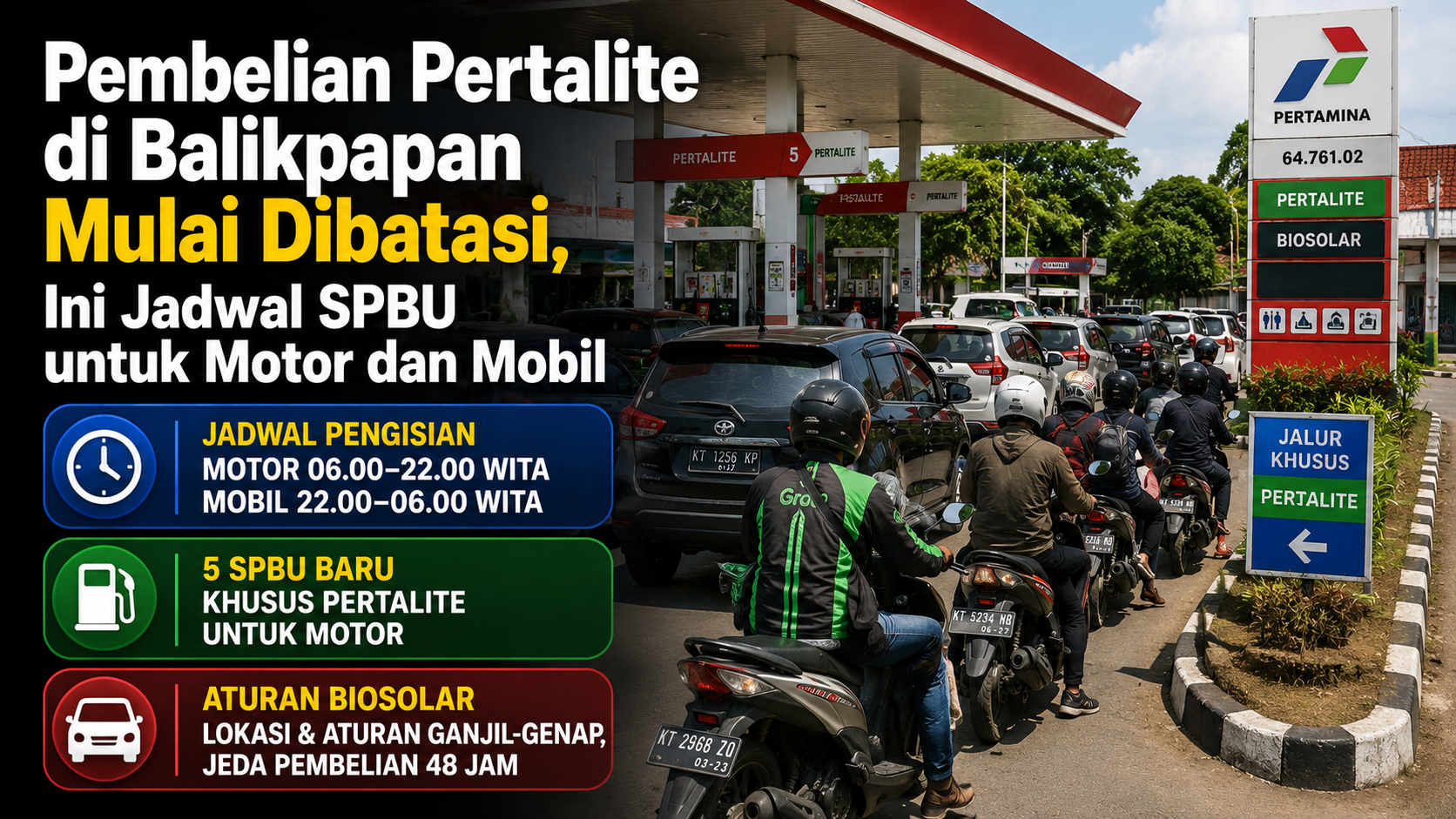 Pembelian Pertalite di Balikpapan mulai dibatasi pada September 2026. Cek jadwal pengisian untuk motor dan mobil serta lokasi SPBU khusus roda dua.