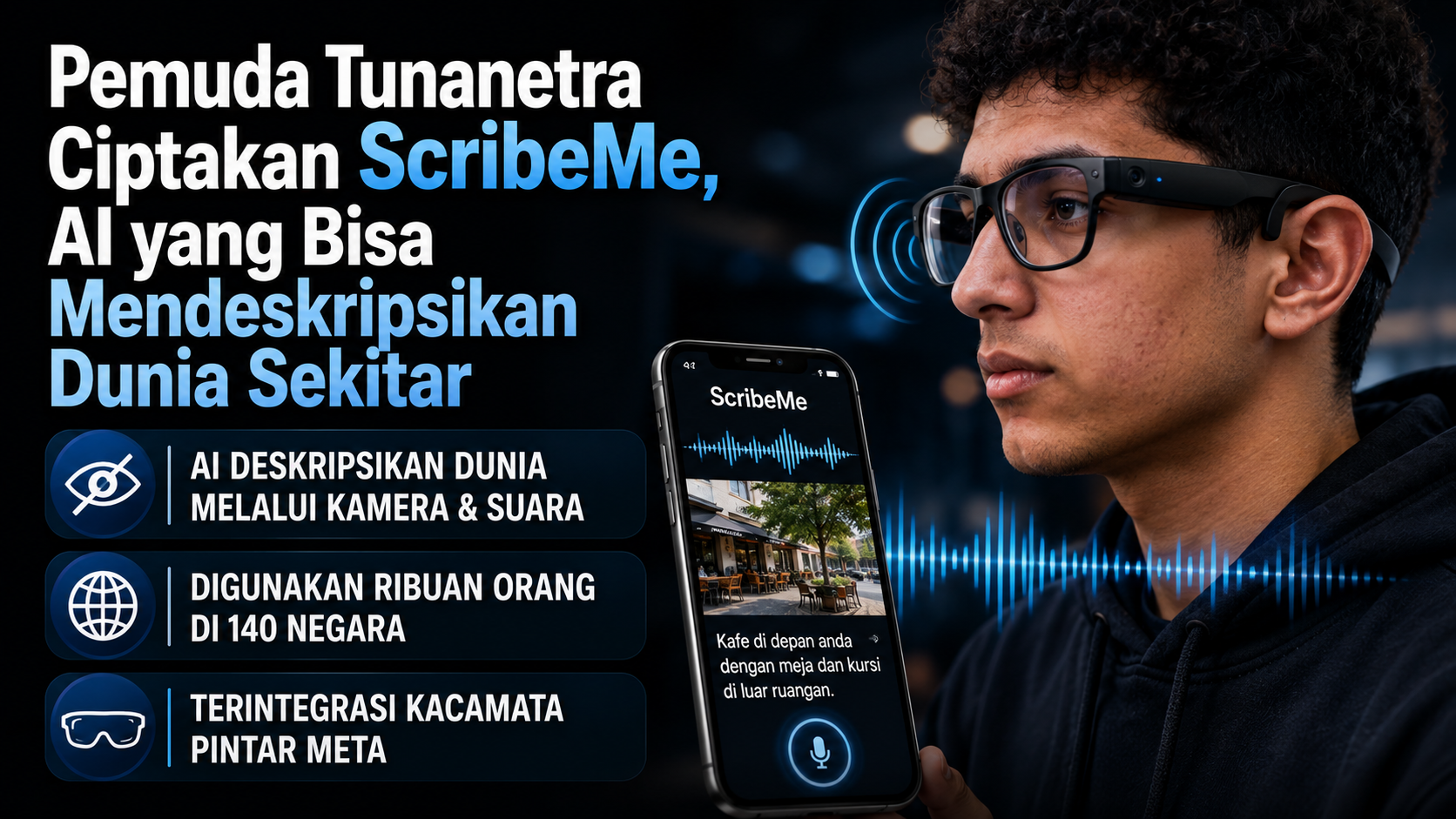 Pemuda Tunanetra Ciptakan ScribeMe, AI yang Bisa Mendeskripsikan Dunia Sekitar