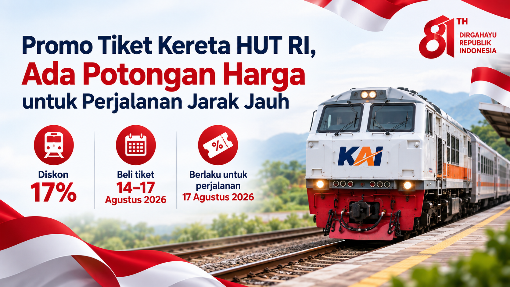 Promo Tiket Kereta HUT RI, Ada Potongan Harga untuk Perjalanan Jarak Jauh