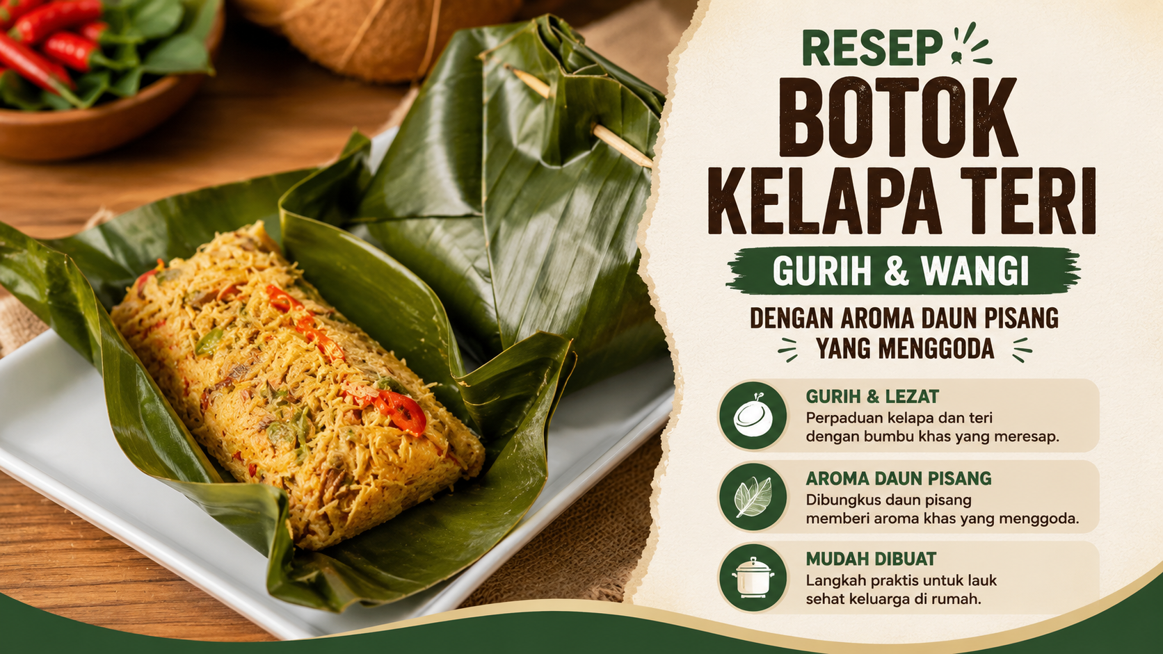 Resep Botok Kelapa Teri Gurih dengan Aroma Daun Pisang yang Menggoda