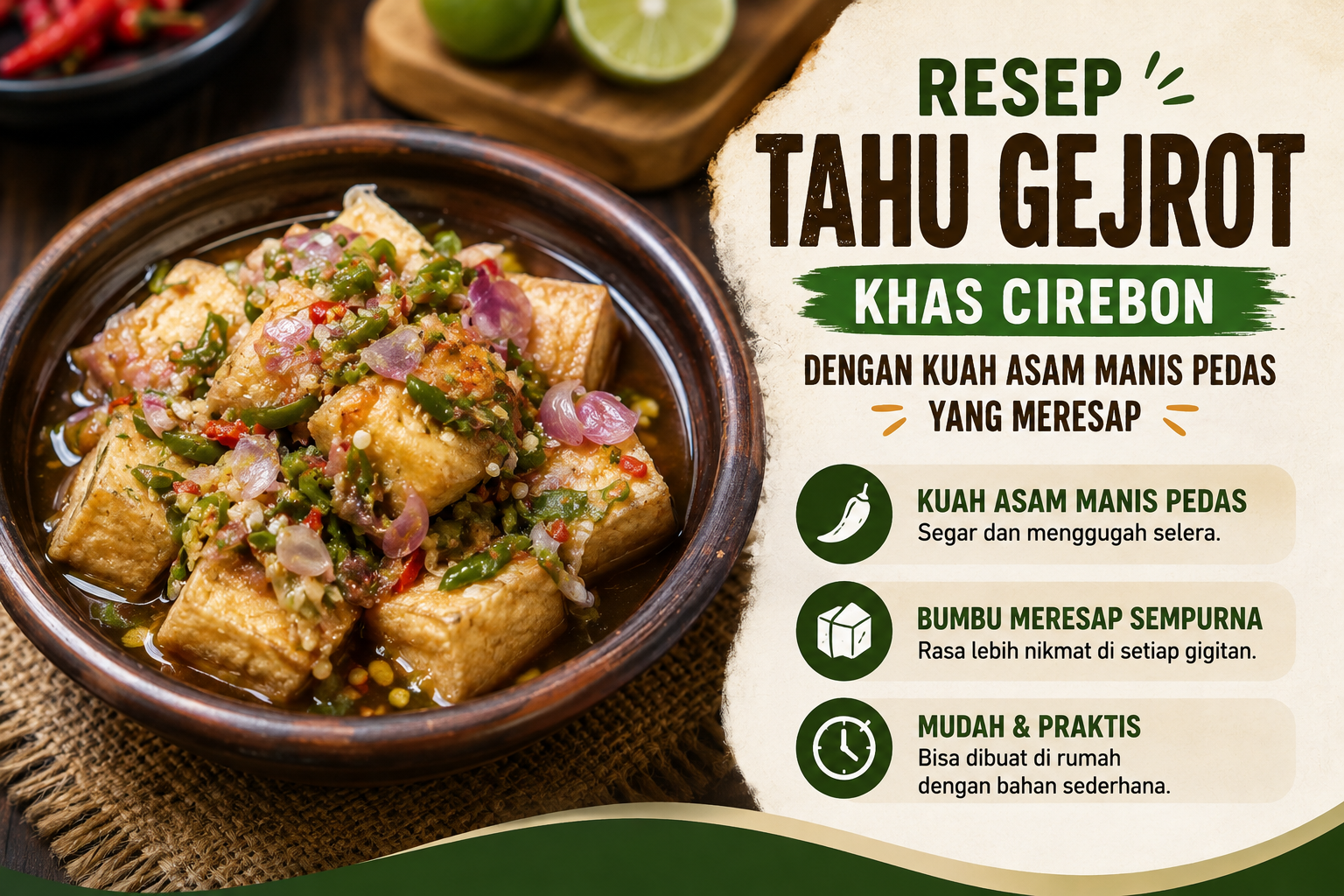 Resep Tahu Gejrot Khas Cirebon dengan Kuah Asam Manis Pedas yang Meresap