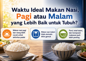 Waktu makan nasi tidak otomatis menentukan berat badan. Porsi, total kalori, kualitas makanan, aktivitas fisik, dan waktu makan perlu diperhatikan.