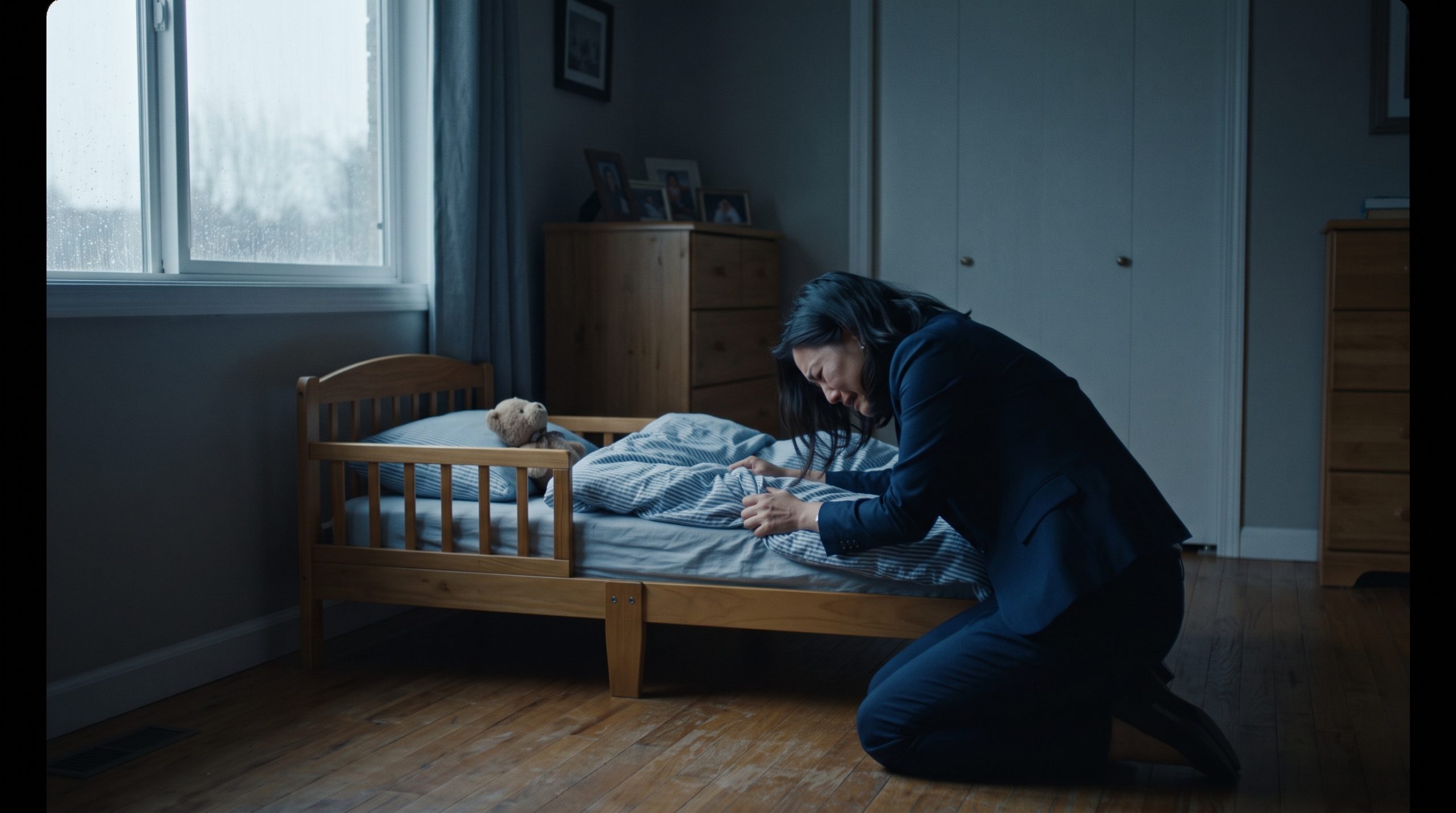 Woman_weeping_by_empty_bed_202608071505 kisah haru penyesalan ibu pekerja