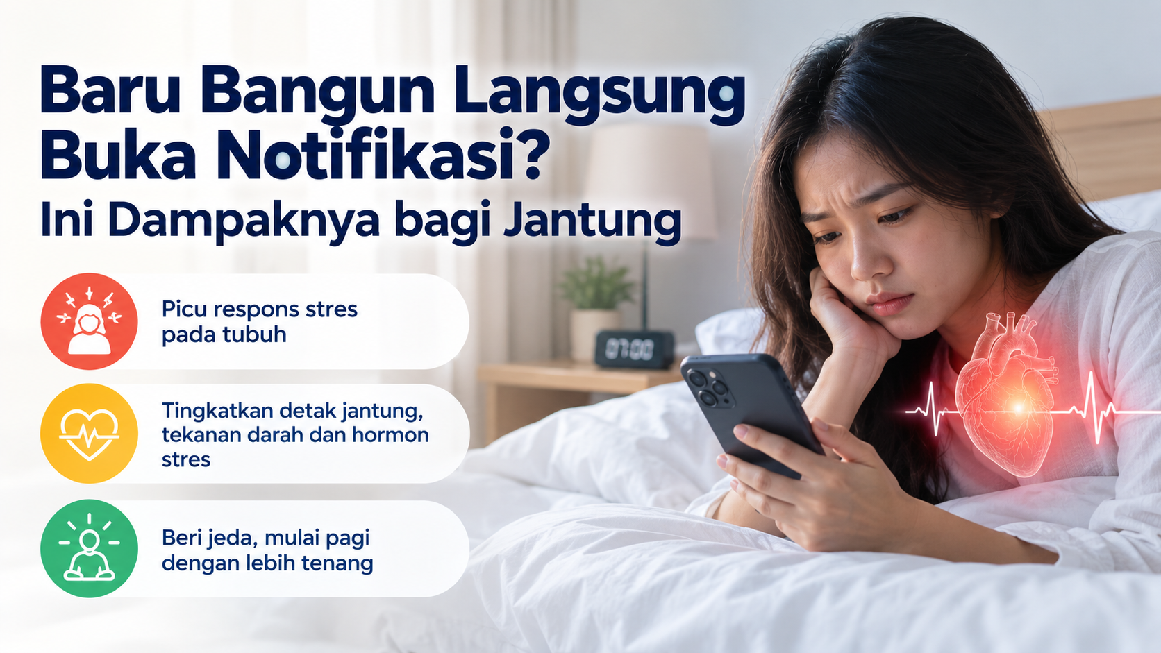 Kebiasaan langsung mengecek HP setelah bangun tidur dapat memicu respons stres. Simak efek notifikasi pagi terhadap detak jantung dan tekanan darah.
