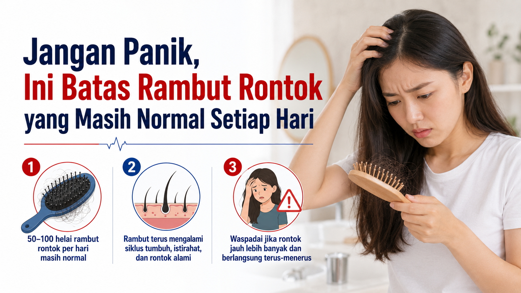 Rambut rontok setiap hari sebenarnya normal. Kenali batas kerontokan yang masih wajar dan tanda ketika rambut mulai rontok secara berlebihan.