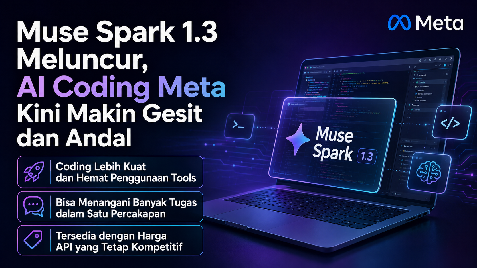 Meta merilis Muse Spark 1.3 dengan kemampuan coding dan agentic yang lebih kuat. Model ini diklaim lebih cepat, efisien, dan mampu menangani tugas kompleks.