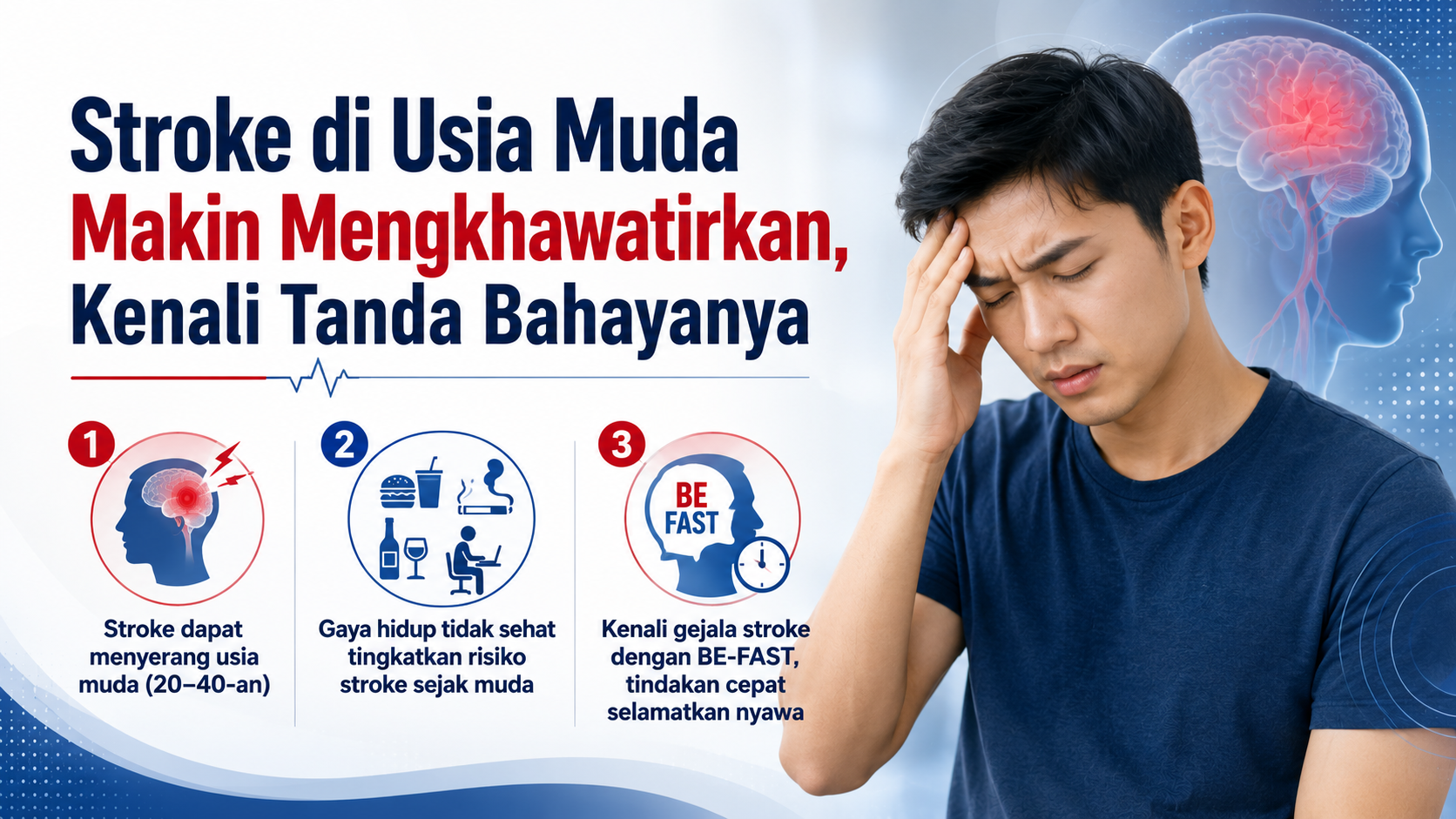 Stroke tidak hanya menyerang lansia. Kenali faktor risiko stroke di usia muda, mulai dari gaya hidup, penyakit penyerta, faktor genetik hingga gejala awal.